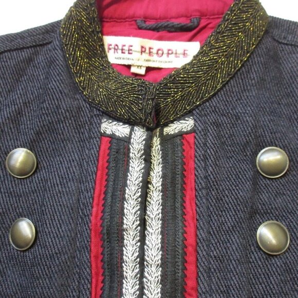 NWT Free People Lucy in in Black Fray Hem Embellished Military Jacket XS - Picture 3 of 5